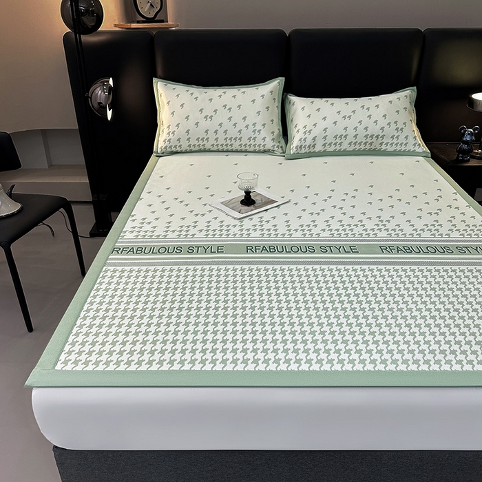 91家纺网 家纺一手货源 找家纺 全季家居 2025新款A类轻奢系列数码印花冰藤席凉席席子 千鸟格-浅绿 床席