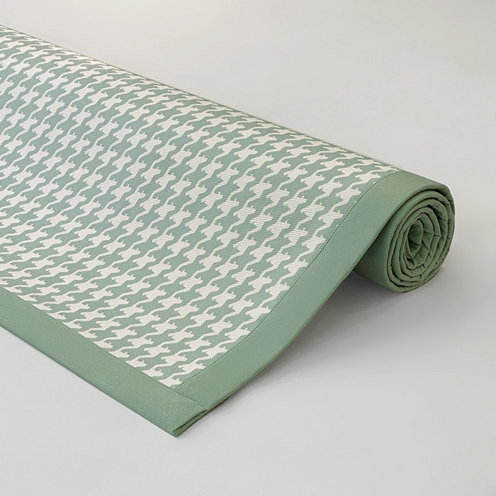 91家纺网 家纺一手货源 找家纺 全季家居 2025新款A类轻奢系列数码印花冰藤席凉席席子 千鸟格-水绿 床席