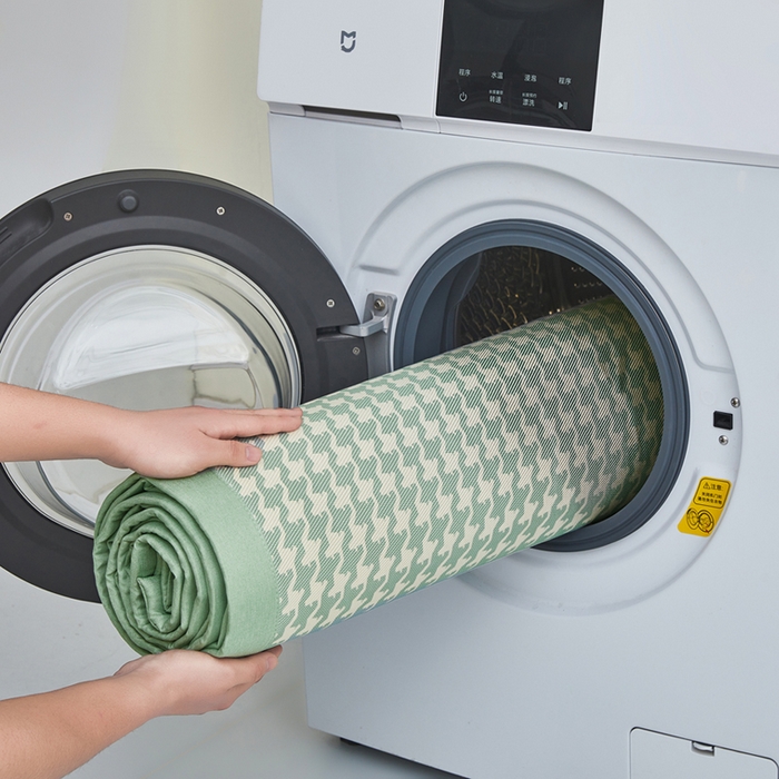 91家纺网 家纺一手货源 找家纺 全季家居 2025新款A类轻奢系列数码印花冰藤席凉席席子 千鸟格-水绿 床席