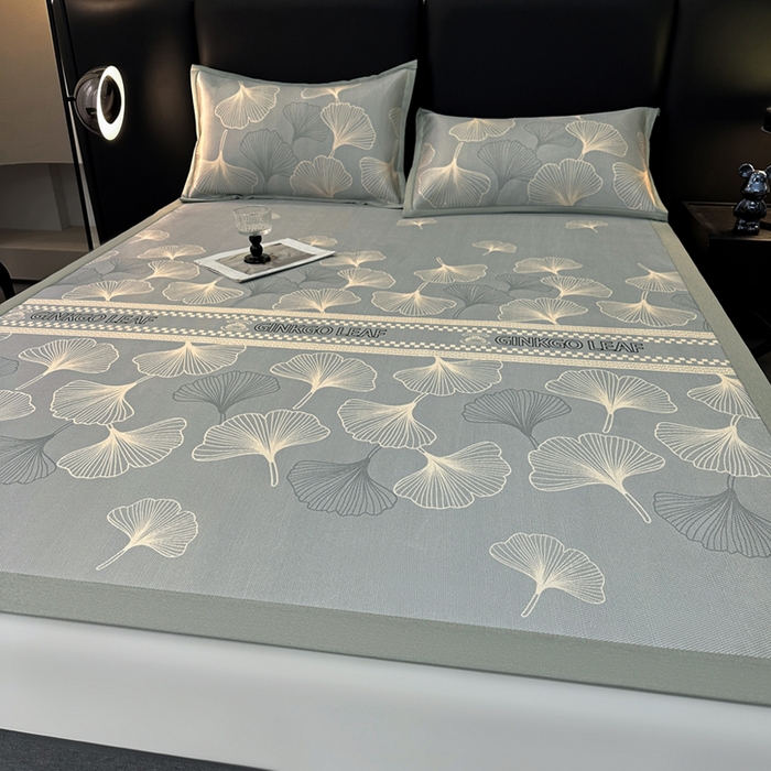 91家纺网 家纺一手货源 找家纺 全季家居 2025新款A类轻奢系列数码印花冰藤席凉席席子 杏叶语-灰金 床席