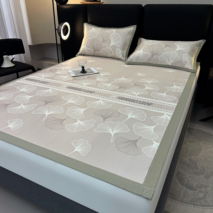 91家纺网 家纺一手货源 找家纺 全季家居 2025新款A类轻奢系列数码印花冰藤席凉席席子 杏叶语-浅咖 床席