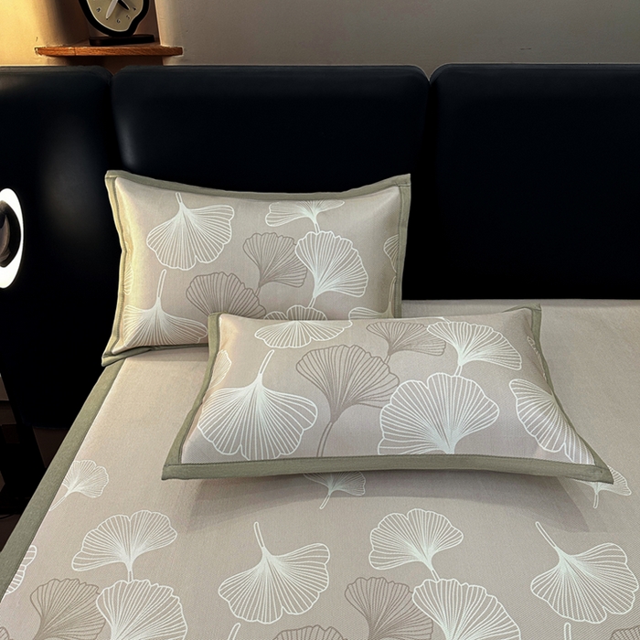 91家纺网 家纺一手货源 找家纺 全季家居 2025新款A类轻奢系列数码印花冰藤席凉席席子 杏叶语-浅咖 床席