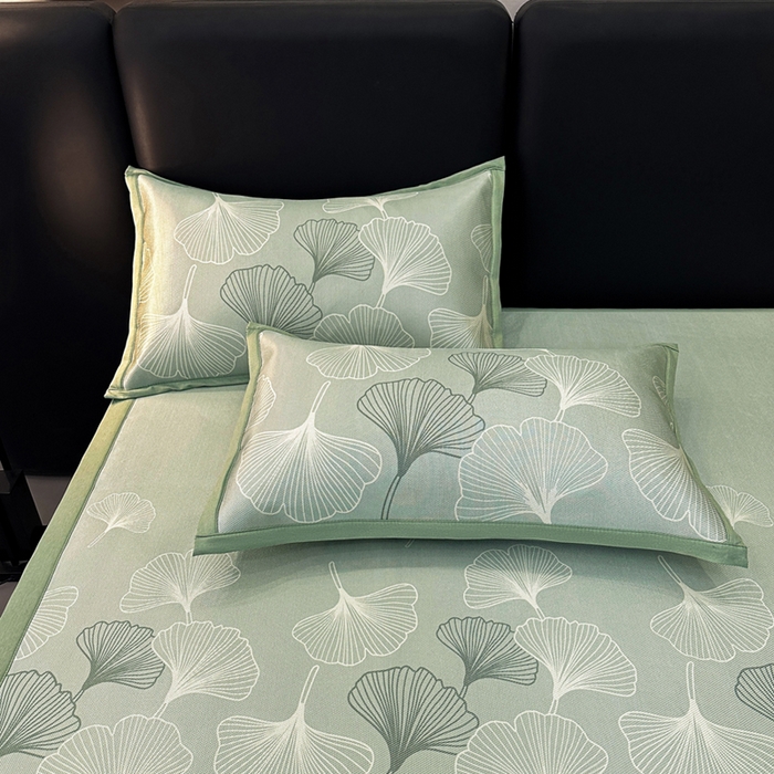 91家纺网 家纺一手货源 找家纺 全季家居 2025新款A类轻奢系列数码印花冰藤席凉席席子 杏叶语-水绿 床席