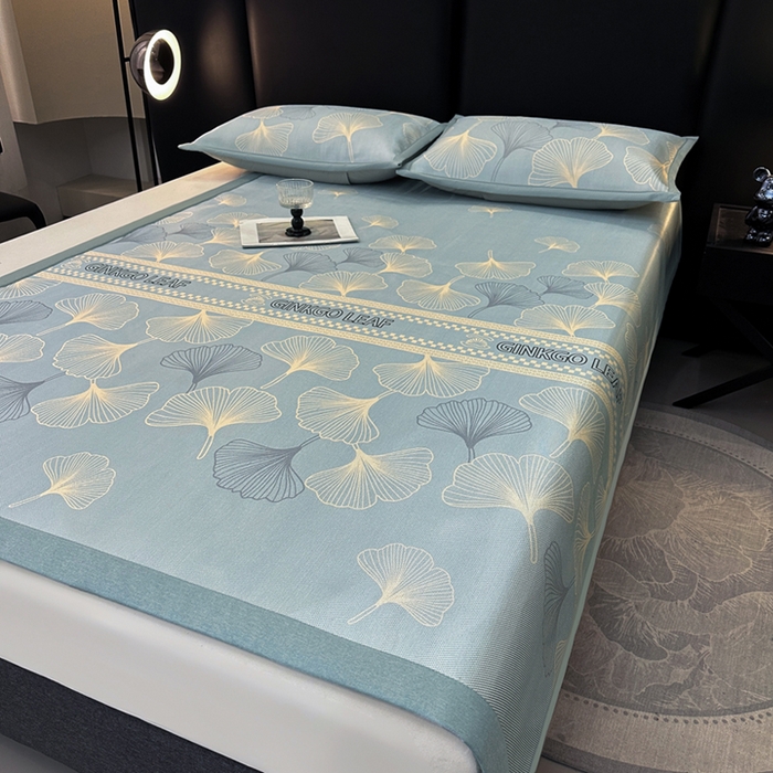 91家纺网 家纺一手货源 找家纺 全季家居 2025新款A类轻奢系列数码印花冰藤席凉席席子 杏叶语-天蓝 床席