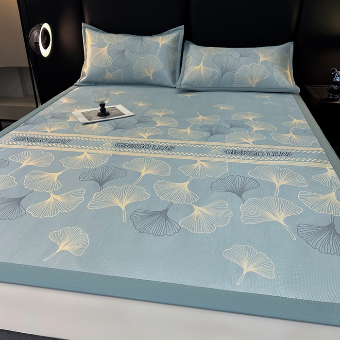 91家纺网 家纺一手货源 找家纺 全季家居 2025新款A类轻奢系列数码印花冰藤席凉席席子 杏叶语-天蓝 床席