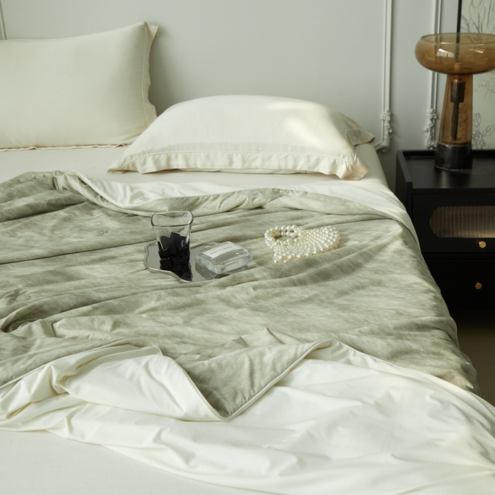 91家纺网 家纺一手货源 找家纺 佑先生 2025新款印花凉感被（锦氨） 烟雨蒙蒙-卡其