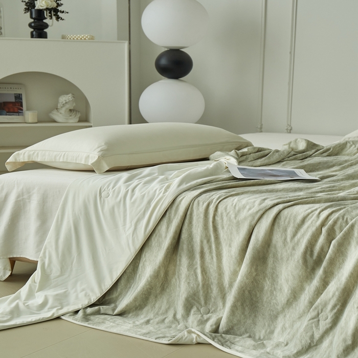 91家纺网 家纺一手货源 找家纺 佑先生 2025新款印花凉感被（锦氨） 烟雨蒙蒙-卡其