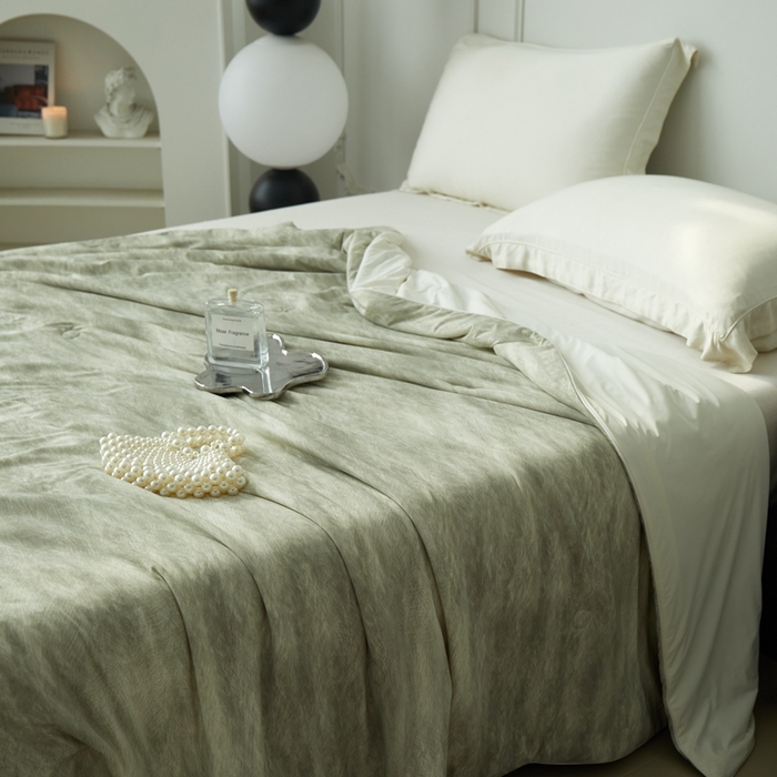 91家纺网 家纺一手货源 找家纺 佑先生 2025新款印花凉感被（锦氨） 烟雨蒙蒙-卡其