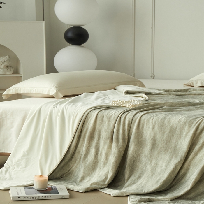 91家纺网 家纺一手货源 找家纺 佑先生 2025新款印花凉感被（锦氨） 烟雨蒙蒙-卡其