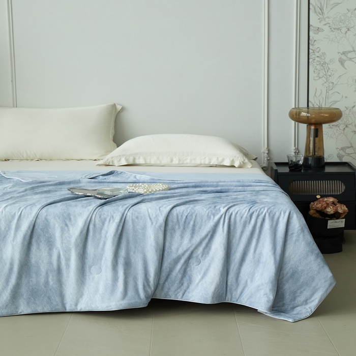 佑先生 2025新款印花凉感被（锦氨） 烟雨蒙蒙-蓝