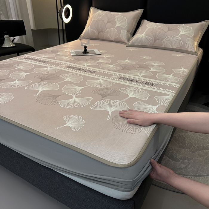 全季家居 2025新款A类轻奢系列数码印花冰藤席凉席席子 杏叶语-浅咖 床笠