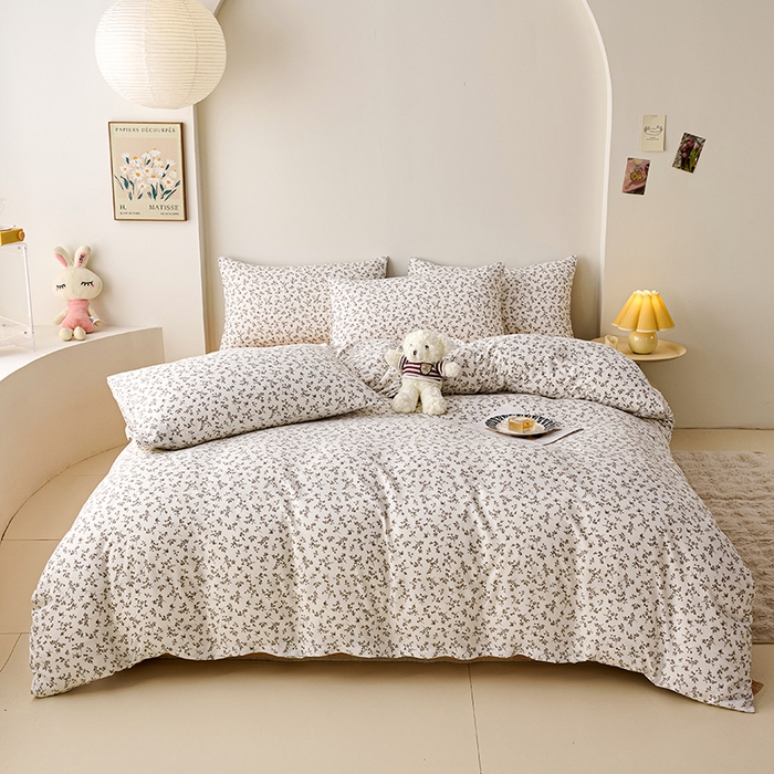 91家纺网 家纺一手货源 找家纺 爱诗诺家纺 2025新款有氧高克重针织棉双层纱四件套 黛秋