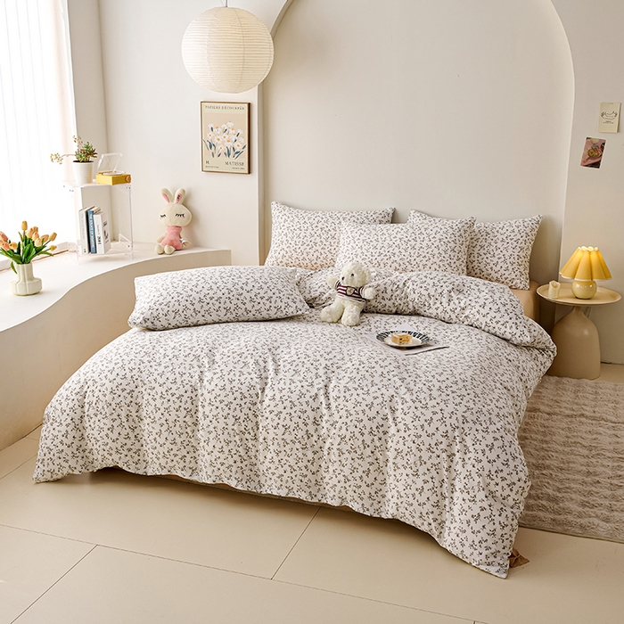 91家纺网 家纺一手货源 找家纺 爱诗诺家纺 2025新款有氧高克重针织棉双层纱四件套 黛秋