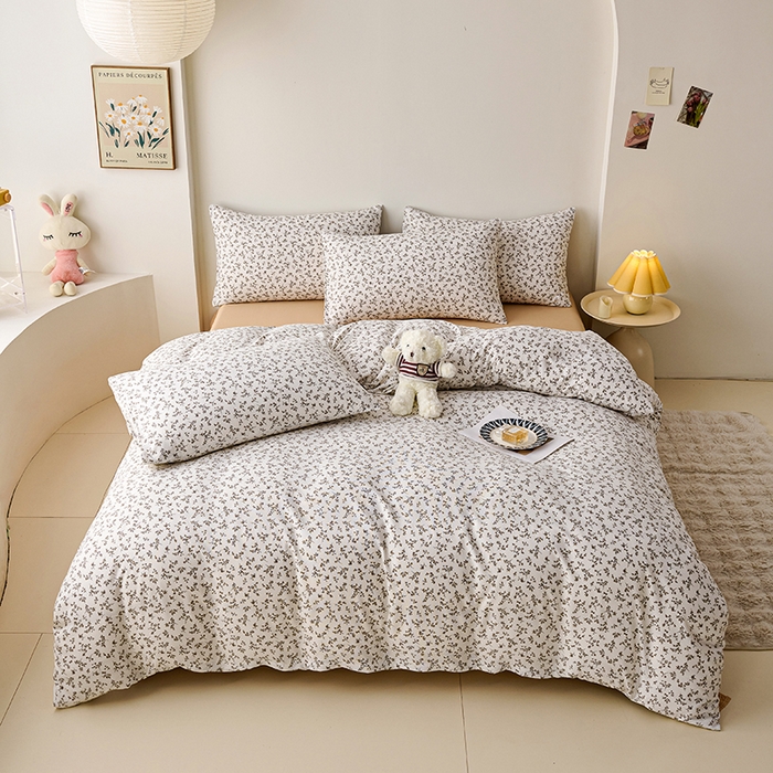 91家纺网 家纺一手货源 找家纺 爱诗诺家纺 2025新款有氧高克重针织棉双层纱四件套 黛秋