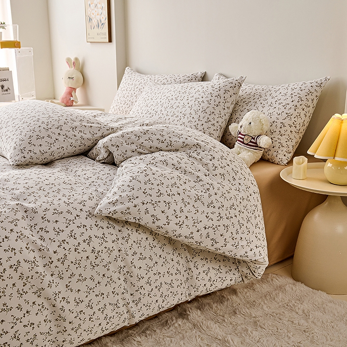 91家纺网 家纺一手货源 找家纺 爱诗诺家纺 2025新款有氧高克重针织棉双层纱四件套 黛秋