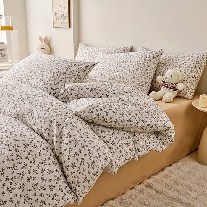 91家纺网 家纺一手货源 找家纺 爱诗诺家纺 2025新款有氧高克重针织棉双层纱四件套 黛秋