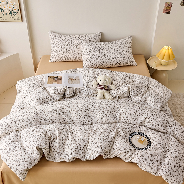 91家纺网 家纺一手货源 找家纺 爱诗诺家纺 2025新款有氧高克重针织棉双层纱四件套 黛秋