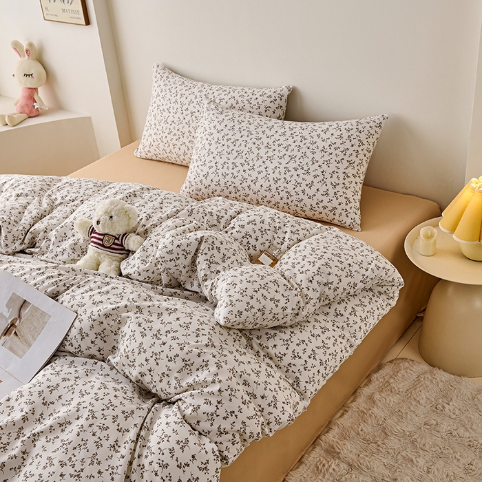 91家纺网 家纺一手货源 找家纺 爱诗诺家纺 2025新款有氧高克重针织棉双层纱四件套 黛秋