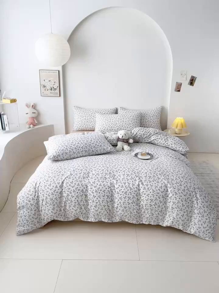 91家纺网 家纺一手货源 找家纺 爱诗诺家纺 2025新款有氧高克重针织棉双层纱四件套 黛秋