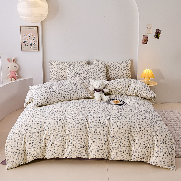 91家纺网 家纺一手货源 找家纺 爱诗诺家纺 2025新款有氧高克重针织棉双层纱四件套 蓝梦