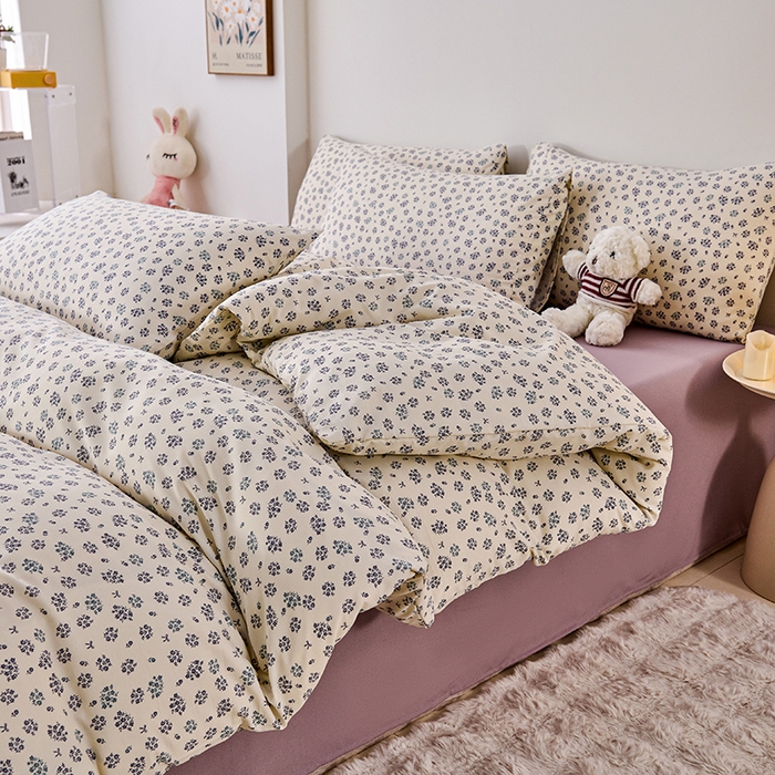 91家纺网 家纺一手货源 找家纺 爱诗诺家纺 2025新款有氧高克重针织棉双层纱四件套 蓝梦