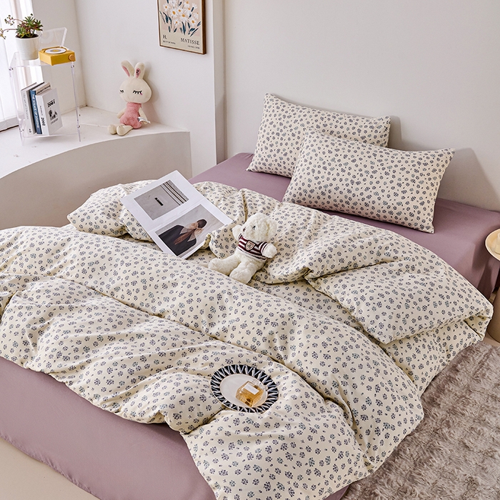 91家纺网 家纺一手货源 找家纺 爱诗诺家纺 2025新款有氧高克重针织棉双层纱四件套 蓝梦