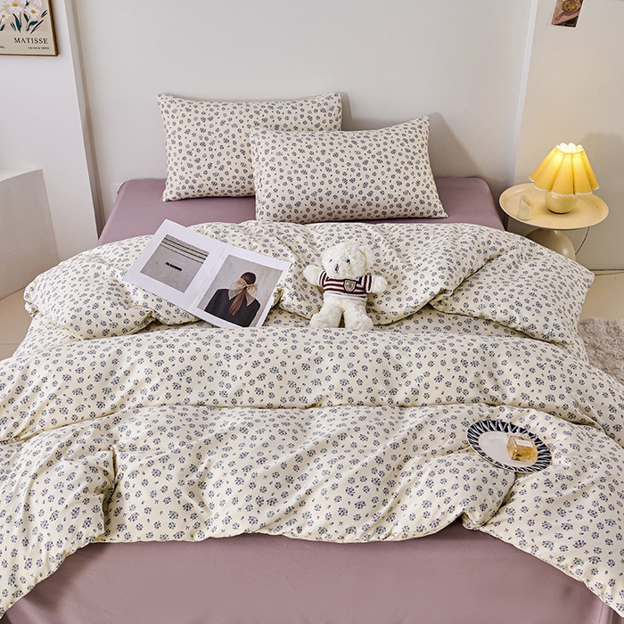 91家纺网 家纺一手货源 找家纺 爱诗诺家纺 2025新款有氧高克重针织棉双层纱四件套 蓝梦