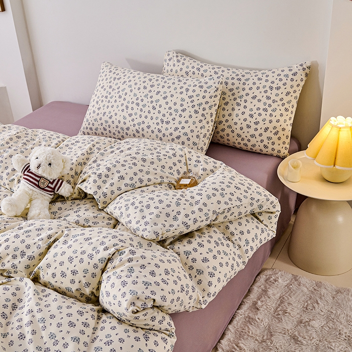 91家纺网 家纺一手货源 找家纺 爱诗诺家纺 2025新款有氧高克重针织棉双层纱四件套 蓝梦