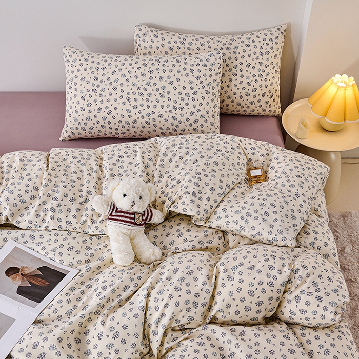 91家纺网 家纺一手货源 找家纺 爱诗诺家纺 2025新款有氧高克重针织棉双层纱四件套 蓝梦