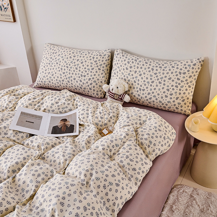 91家纺网 家纺一手货源 找家纺 爱诗诺家纺 2025新款有氧高克重针织棉双层纱四件套 蓝梦