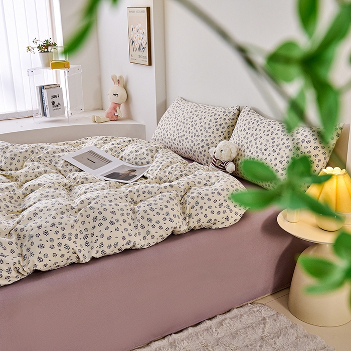 91家纺网 家纺一手货源 找家纺 爱诗诺家纺 2025新款有氧高克重针织棉双层纱四件套 蓝梦