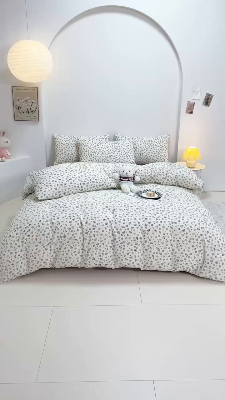 91家纺网 家纺一手货源 找家纺 爱诗诺家纺 2025新款有氧高克重针织棉双层纱四件套 蓝梦