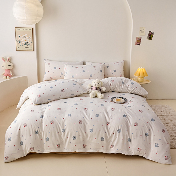 91家纺网 家纺一手货源 找家纺 爱诗诺家纺 2025新款有氧高克重针织棉双层纱四件套 萌趣