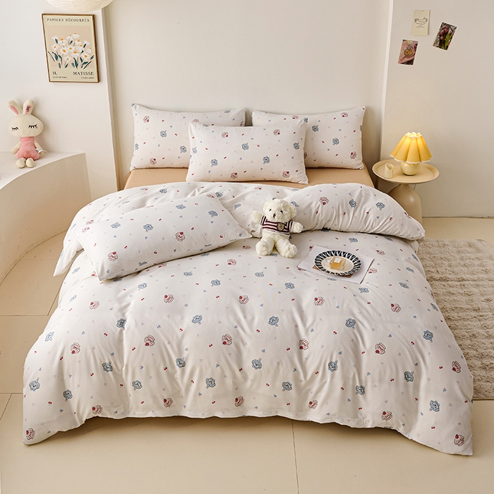 91家纺网 家纺一手货源 找家纺 爱诗诺家纺 2025新款有氧高克重针织棉双层纱四件套 萌趣