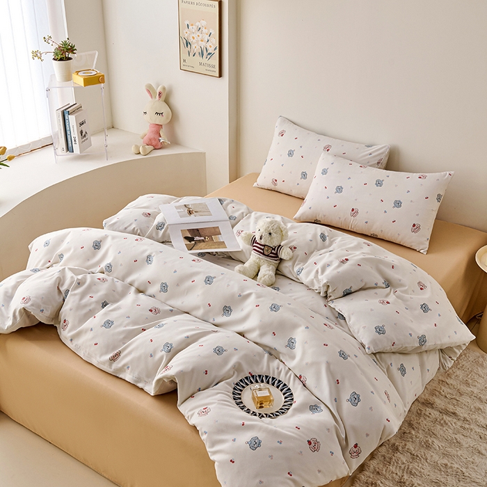 91家纺网 家纺一手货源 找家纺 爱诗诺家纺 2025新款有氧高克重针织棉双层纱四件套 萌趣