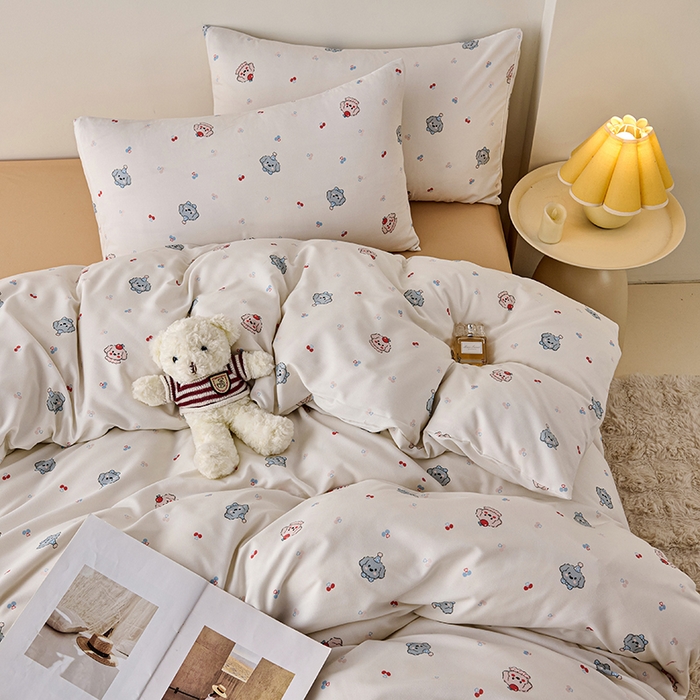 91家纺网 家纺一手货源 找家纺 爱诗诺家纺 2025新款有氧高克重针织棉双层纱四件套 萌趣