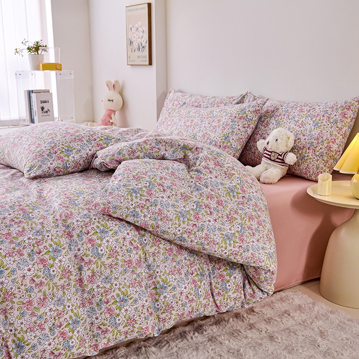 91家纺网 家纺一手货源 找家纺 爱诗诺家纺 2025新款有氧高克重针织棉双层纱四件套 米娅