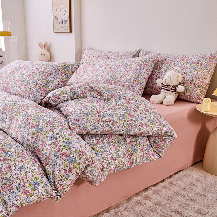 91家纺网 家纺一手货源 找家纺 爱诗诺家纺 2025新款有氧高克重针织棉双层纱四件套 米娅