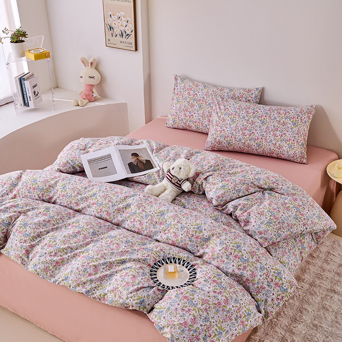 91家纺网 家纺一手货源 找家纺 爱诗诺家纺 2025新款有氧高克重针织棉双层纱四件套 米娅