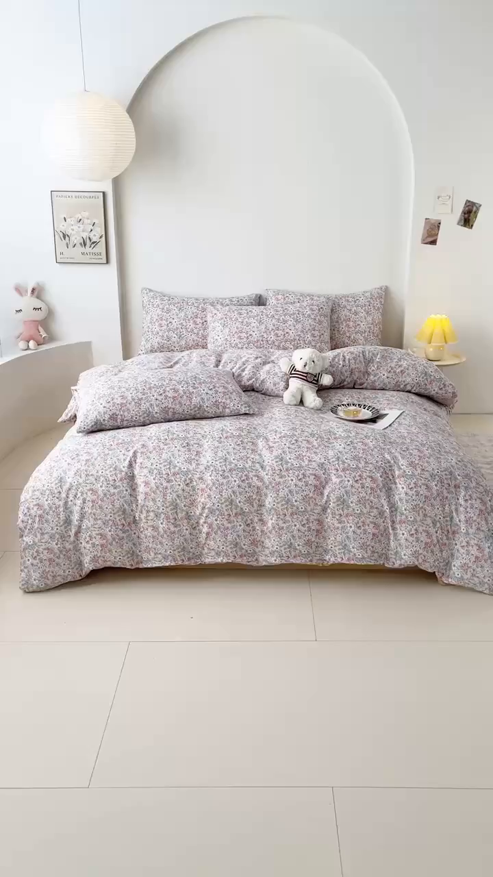 91家纺网 家纺一手货源 找家纺 爱诗诺家纺 2025新款有氧高克重针织棉双层纱四件套 米娅