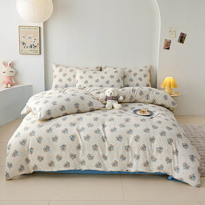 91家纺网 家纺一手货源 找家纺 爱诗诺家纺 2025新款有氧高克重针织棉双层纱四件套 清欢