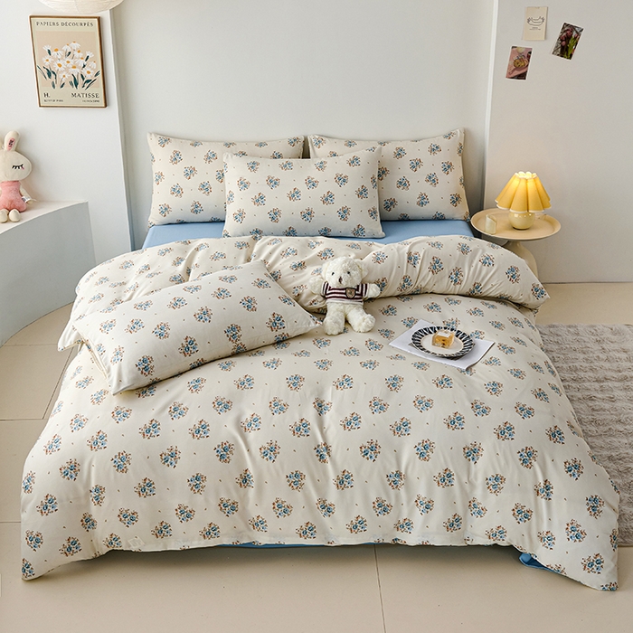 91家纺网 家纺一手货源 找家纺 爱诗诺家纺 2025新款有氧高克重针织棉双层纱四件套 清欢