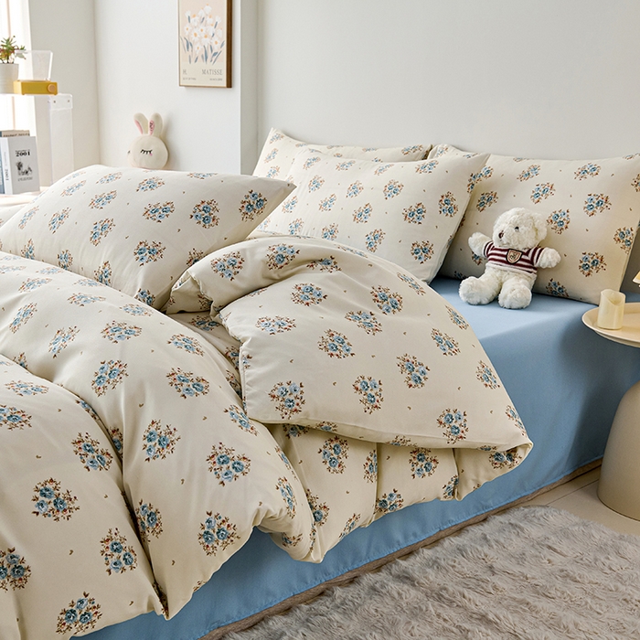 91家纺网 家纺一手货源 找家纺 爱诗诺家纺 2025新款有氧高克重针织棉双层纱四件套 清欢