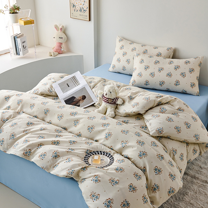 91家纺网 家纺一手货源 找家纺 爱诗诺家纺 2025新款有氧高克重针织棉双层纱四件套 清欢