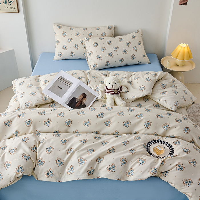 91家纺网 家纺一手货源 找家纺 爱诗诺家纺 2025新款有氧高克重针织棉双层纱四件套 清欢