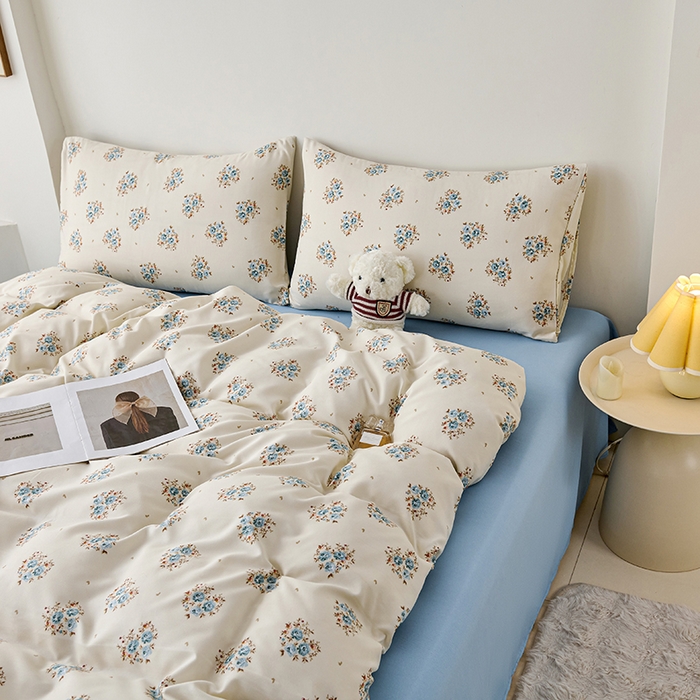 91家纺网 家纺一手货源 找家纺 爱诗诺家纺 2025新款有氧高克重针织棉双层纱四件套 清欢