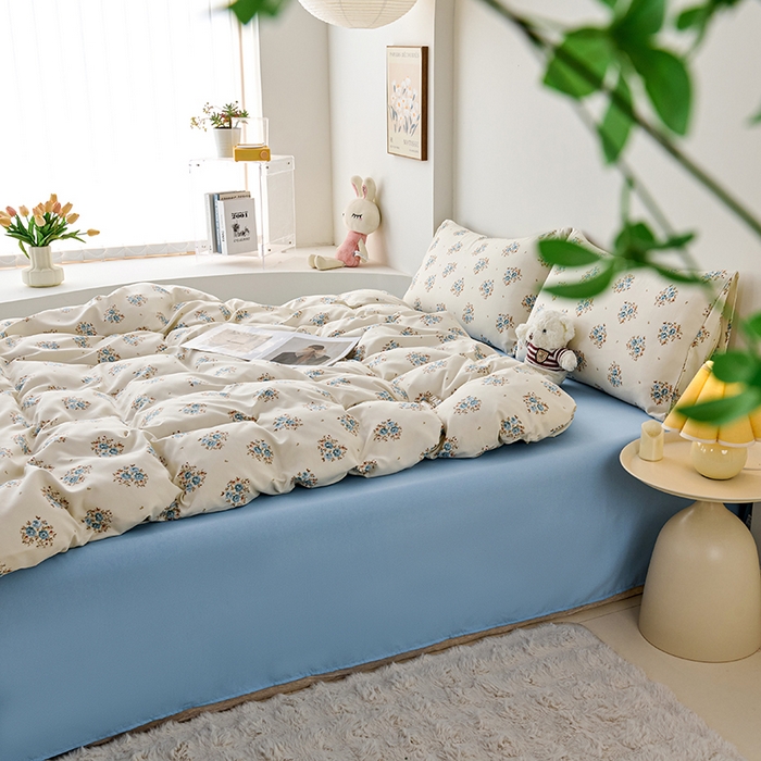 91家纺网 家纺一手货源 找家纺 爱诗诺家纺 2025新款有氧高克重针织棉双层纱四件套 清欢