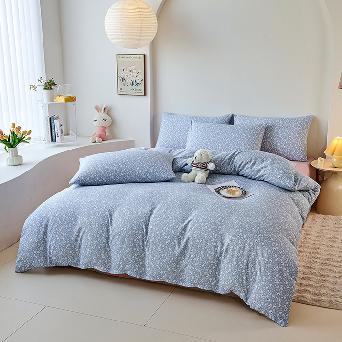 91家纺网 家纺一手货源 找家纺 爱诗诺家纺 2025新款有氧高克重针织棉双层纱四件套 若黎