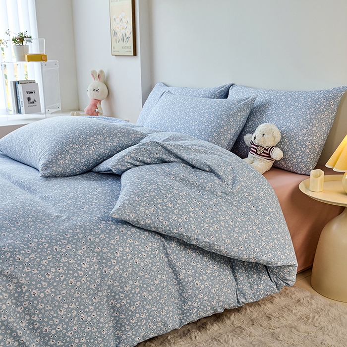 91家纺网 家纺一手货源 找家纺 爱诗诺家纺 2025新款有氧高克重针织棉双层纱四件套 若黎