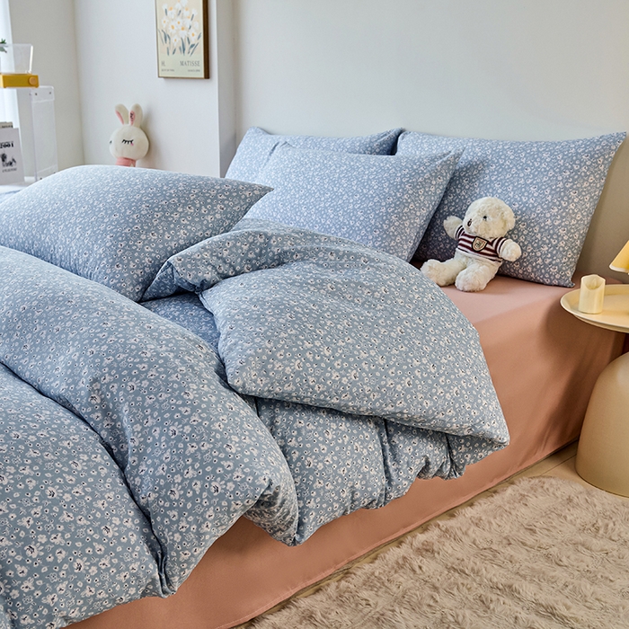 91家纺网 家纺一手货源 找家纺 爱诗诺家纺 2025新款有氧高克重针织棉双层纱四件套 若黎